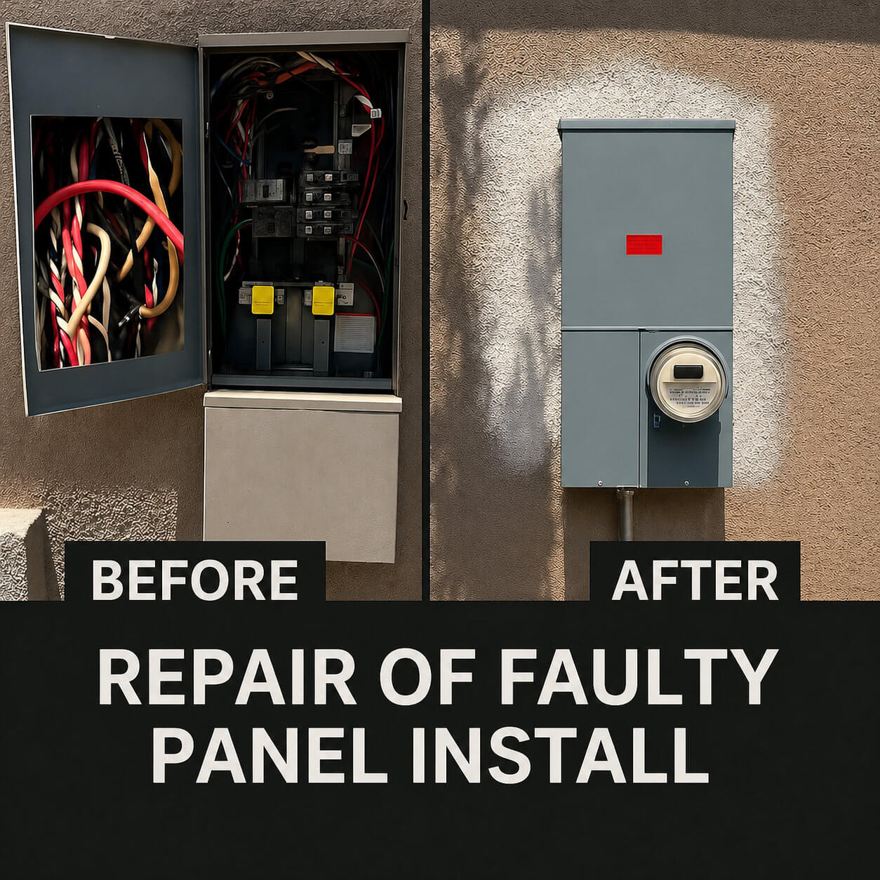 Before and after — repair of a faulty panel install by Duke Electric